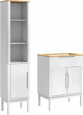 Image de vidaXL Ensemble de meubles de salle de bain avec porte FLORO 2 pièces Blanc Bois massif Pin