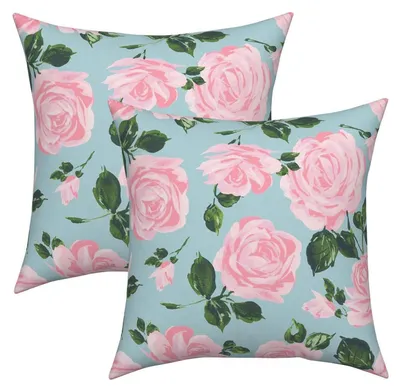 Immagine prodotto di Coperte per cuscini 40x40 cm, rosa, motivo floreale "Kohlrose", acquerello, set da 2, in poliestere
