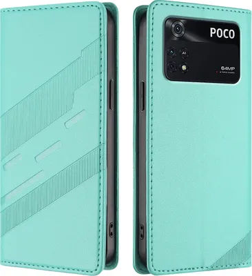 Produktbild von Hülle für Xiaomi Poco M4 Pro 4G, Kunstleder Brieftaschen Handyhülle mit Kartenfach und Standfunktion Türkis
