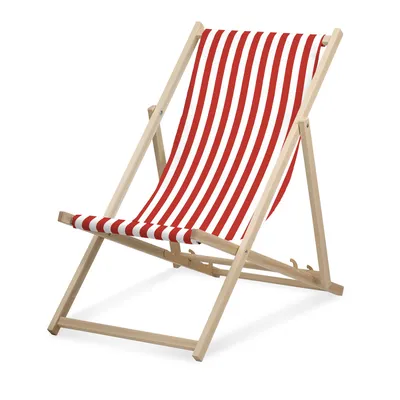 Image de Chaise longue - rayée étroite - rouge - pliable - en bois de hêtre - supporte jusqu'à 95kg - dossier réglable en 3 positions - Chaise longue de plage