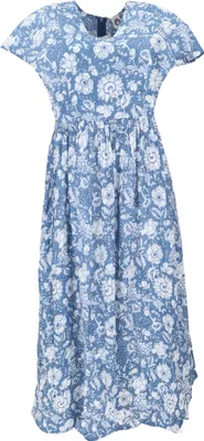 Produktbild von Luftiges Boho Sommerkleid, Handbedrucktes Maxikleid, Baumwollkleid - Blau, Damen, Baumwolle, Größe: S