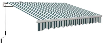 Image de Store à bras articulé manuel, 4 m, avec manivelle, store de balcon, protection solaire, montage mural, balcon, aluminium, blanc + vert, 395 x 245 cm