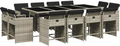 Produktbild von vidaXL 13-tlg. Garten-Essgruppe mit Kissen Hellgrau Poly Rattan