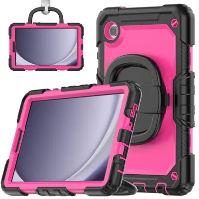 Produktbild von Für Samsung Galaxy Tab A9 aufstellbare Outdoor Hybrid 360 Grad Tasche Pink / Schwarz