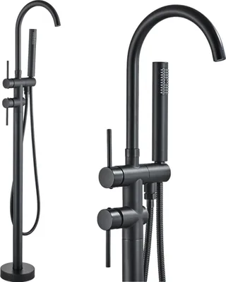 Obrázek produktu pro Vanová baterie ARI SLIM TUBE stojánková, otočná výpusť 360°, keramická kartuše, černá matná, mosaz