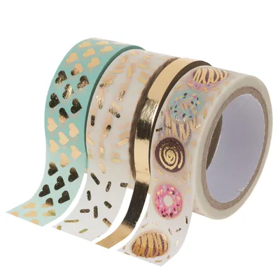 Produktbild von folia Washi Tape Set Hot Foil Mint Gold 4 Rollen je 5 m ideal für Bastelprojekte