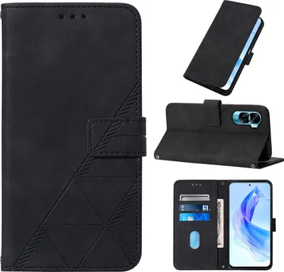 Obrázek produktu pro Flipové kožené pouzdro pro Honor 90 Lite peněženkový design pouzdro s embosováním, držákem karet a stojánkem černé