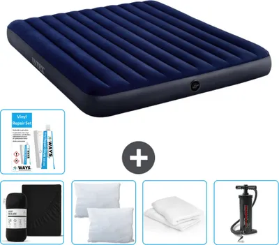 Produktbild von Intex Luftbett – 2 Personen – 183 x 203 x 25 cm – Blau – im Lieferumfang enthalten Spannbettuch - Küssen - Pumpe - Reperaturset en Kissenschutz