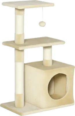 Image de Pawhut PawHut Arbre à chat en sisal avec jouets pour chats Peluche beige, hauteur 80 cm D30-285