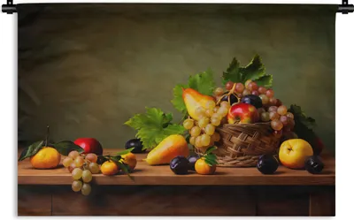 Produktbild von MuchoWow® Wandteppich Wandbehang Rustikal - Korb - Obst - Stilleben 90x60 cm Tapisserie Dekoration Wandtuch - Wandskulpturen - Bildteppich
