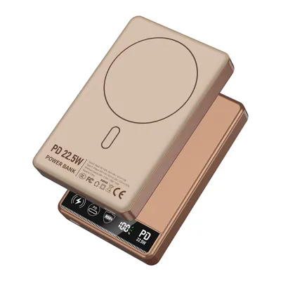 Produktbild von ZELURXX Magnetisches kabelloses Powerbank 10000mAh PD 22,5W Schnellladung 15W Wireless Type-C Eingang Ausgang Überladeschutz kompatibel mit iPhone Android Gold