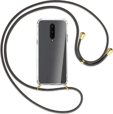 Produktbild von Handykette Backcover-Schutzhülle mit Band (Metall goldfarben) für OnePlus 8 - dunkelgrau