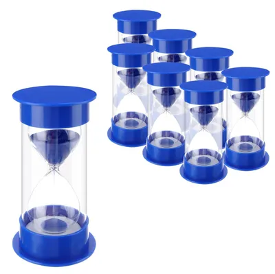 Obrázek produktu pro Časovač Sanduhr – 5 minut – 8 kusů – plast – lehký – přenosný – modrá barva – pro správu času při vaření a čištění zubů – časoměřič