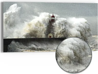 Produktbild von DEQORI Hybrid Leinwand Bild 60x30 cm 'Leuchtturm bei Sturmflut' Wandbild Glas flach modern