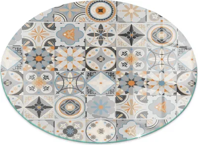 Imagen del producto de Diseños de mosaico en baldosas – Placa de vidrio para – estufa de leña – placa de vidrio para chimenea – vidrio protector – placa protectora contra chispas – placa de vidrio resistente al fuego – placa de protección contra el calor – protección de suelo de vidrio – diámetro 70 cm