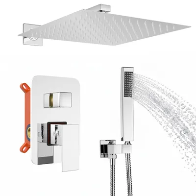 Zdjęcie produktu dla Zestaw baterii prysznicowej ROSAJANE montowany w ścianie, z deszczownicą 30 × 30 cm, system prysznicowy z głowicą prysznicową i słuchawką prysznicową, stal nierdzewna, gwint G1/2, chrom
