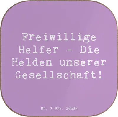 Produktbild von Mr. & Mrs. Panda Tassenuntersetzer Spruch Freiwilliger Held - Lavendeltraum - Geschenk, Helfer, Danke, Handgefertigt, Aufmerksamkeit, Untersetzer Glas, gläseruntersetzer