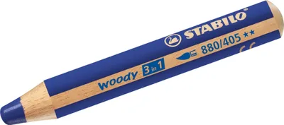 Image de Crayons de couleur, aquarelle & craies de cire - STABILO woody 3 in 1 - Pack de 5 - bleu outremer