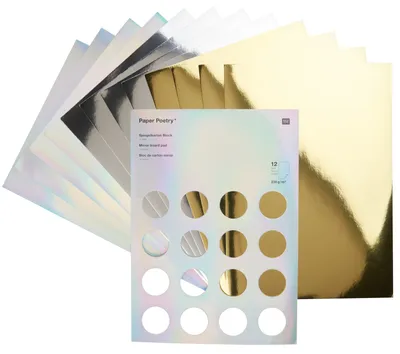 Produktbild von Rico Design Spiegelkarton Block Gold Silber A4 230g qm Bastelkarton Bastelpapier