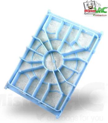 A blue filter for a vacuum cleaner is shown on a white background.