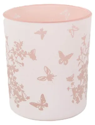Produktbild von TrendLine Windlicht Schmetterlinge Glas Ø 9 x 10 cm weiß/rosa