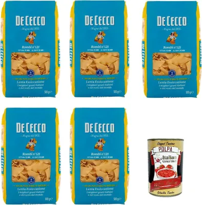 Produktbild von De Cecco Rombi N°121, 100% Italienisch Pasta Nudeln 5x 500g + Italian Gourmet Polpa 400g