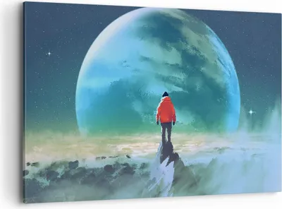Produktbild von Bild auf Leinwand - Leinwandbild - Mann Planet - 120x80cm - Wand Bild - Wanddeko - Wandbilder - Leinwanddruck - Bilder - Kunstdruck - Wanddekoration - Leinwand bilder - Wandkunst - AA120x80-3869
