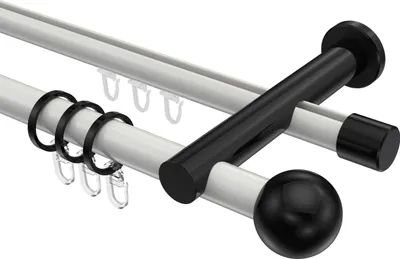 Produktbild von Interdeco Rundrohr-Innenlaufstange / Gardinenstange (Kombination) Weiß / Schwarz, Typ Platon Luino (Kugel), 20 mm Ø 2-läufig, 200 cm
