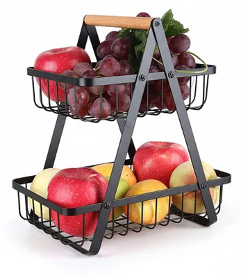 Produktbild von 2-stöckiger Obstschalenständer aus Draht - Quadratisches Design