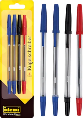 Produktbild von Idena 512488 Kugelschreiber, 4 Stück, 3 Schreibfarben, sortiert