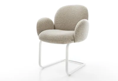 Produktbild von DELIFE Freischwinger Nube-Flex mit Armlehnen Webstoff Soft Beige Freischwinger flach Weiß Taschenfederkern