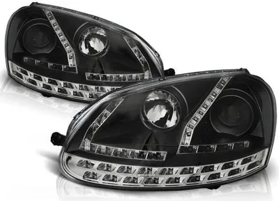 Image de Phares design à LED avec feux de jour, adaptés à la VW Golf 5, noirs, avec clignotants à LED