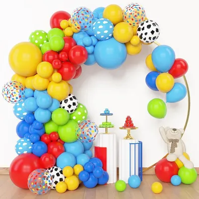 Image de Guirlande de ballons, 153 pièces, bleu, rouge, jaune, décoration pour fêtes, latex