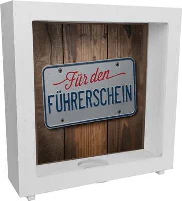 Produktbild von Für den Führerschein Rahmen Spardose aus Holz als Nummernschild