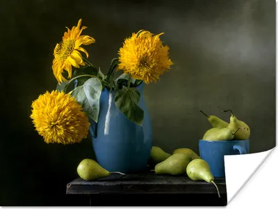 Produktbild von MuchoWow® Poster Stilleben - Blumen - Birnen - Malerei - Kunst 120x90 cm - Wandbild