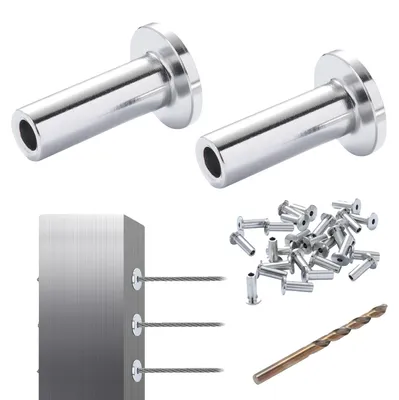 Zdjęcie produktu dla VEVOR 121 sztuk tulei ochronnych ze stali nierdzewnej T316 do balustrad linowych 1/8 cala, balustrady DIY T316 w jakości morskiej, z bezpłatnym wiertłem, srebrne