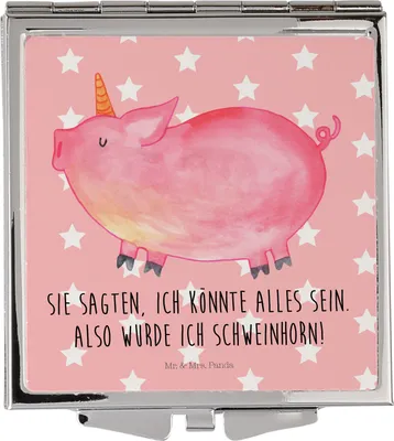Produktbild von Mr. & Mrs. Panda Schminkspiegel Einhorn Schwein - Rot Pastell - Geschenk, Klappbarer Spiegel, Bauer, Party, Unicorn, klein, Kosmetikspiegel, Spruch, Handspiegel, Kleiner
