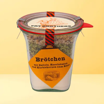 Produktbild von Brötchen mit Datteln und Haselnüßen Backmischung im Weck-Glas