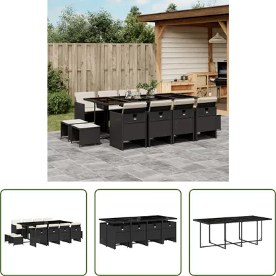 Produktbild von The Living Store 13-tlg. Garten-Essgruppe mit Kissen Schwarz Poly Rattan