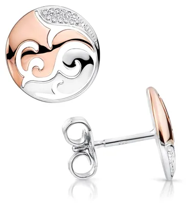 Produktbild von MATERIA Damen Ohrstecker rose gold rund - 925 Silber Ohrringe Stecker Ornament vergoldet mit Zirkonia in Etui SO-388-Rose