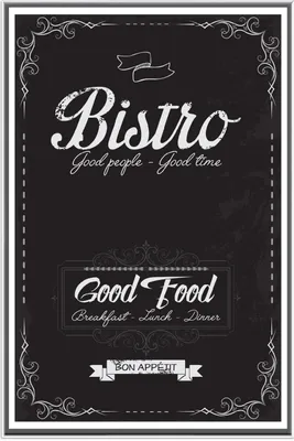 Produktbild von Wallario Wandbild Bistro-Design in schwarz-weiß, Größe: 61 x 91,50 cm, Poster mit weißem Aluminiumrahmen