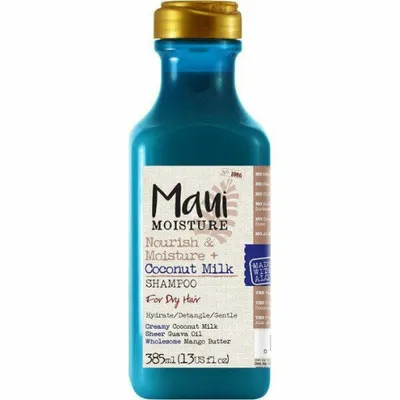 A bottle of Maui Moisture Nourish & Moisture + Coconut Milk Shampoo for Dry Hair.