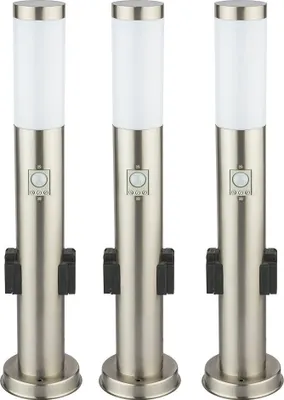Produktbild von 3er Set Stehleuchte, silber, Bewegungsmelder, 2x Steckdose