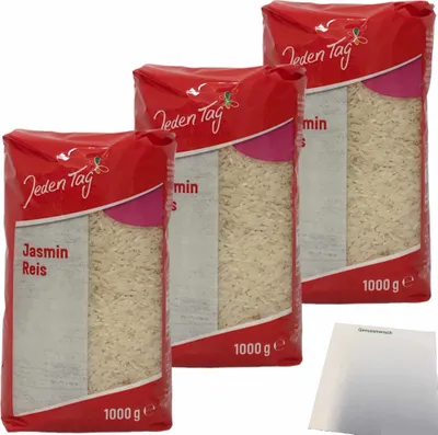 Produktbild von Jeden Tag Jasmin Reis Langkorn 3er Pack (3x1kg Packung) + usy Block
