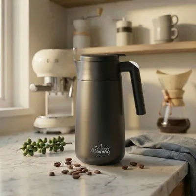 Produktbild von Any Morning Edelstahl Thermoskanne, Vakuum-Thermokaraffe SI232250, auslaufsichere isolierte Kaffeekaraffe, Heiß- und Kaltgetränkespender Doppelwandig, 12 Stunden Wärmespeicherung, 40 oz, Schwarz