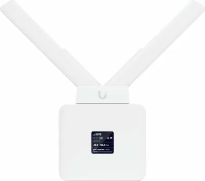A white Ubiquiti UMR Router for mobile networks is shown against a white background.