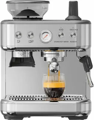 Immagine prodotto di Macchina per espresso con macinino integrato - 15 bar - 1350 W - Controllo della temperatura PID - Riscaldamento rapido - Serbatoio dell'acqua da 2,3 litri - Acciaio inossidabile 304 - Montalatte