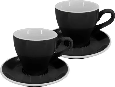 Produktbild von 2er-Set - Latte-Tasse mit Untertasse Milano, 220 ml, schwarz