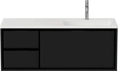 Produktbild von Sanox Badmöbel-Set Loft BxHxT 120,5 x 47 x 45,5 cm Frontfarbe schwarz mit Waschtisch Mineralguss weiß Griff chrom 847499
