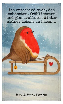 Produktbild von Mr. & Mrs. Panda Gästehandtuch Rotkehlchen Schlitten Design - Weiß - Geschenk, Gästetuch, gäste wc handtuch, Weihnachten, Vogel, Klein, badezimmer, Frotteetuch